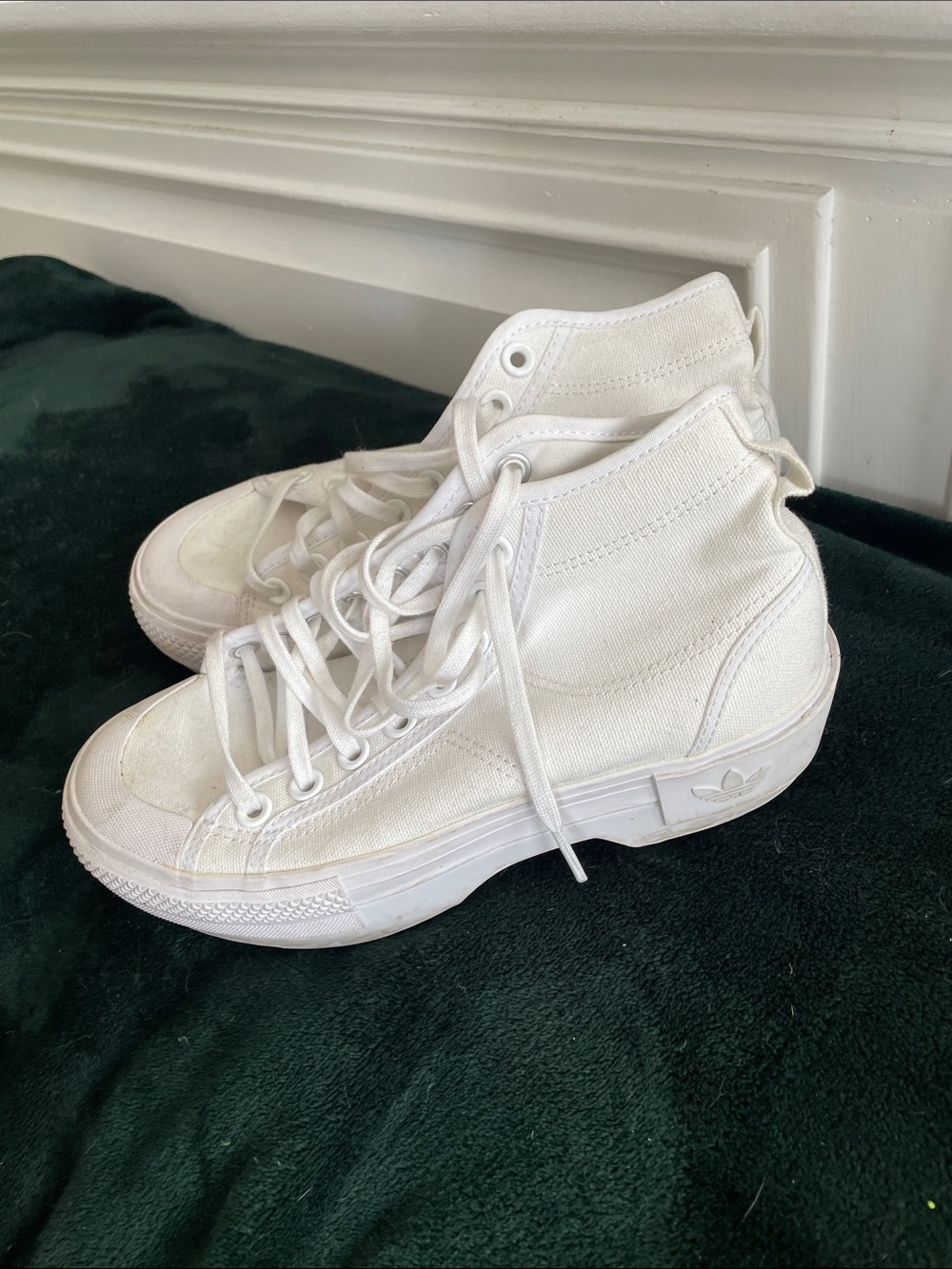 adidas White High-Top Canvas Sneakers with Platform Sole